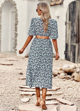 Silm Waist Round Neck Printed Dress