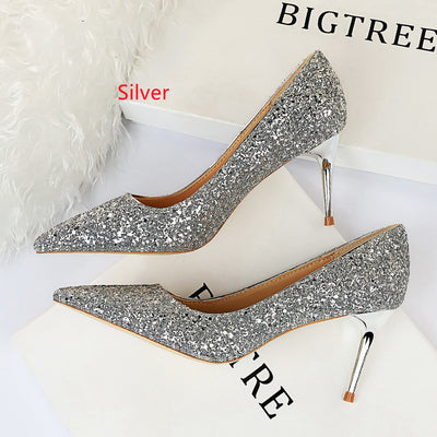 Shiny Sequined Stiletto Heel Shoes