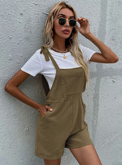Shorts wide-leg Pants Straps Cotton Jumpsuit
