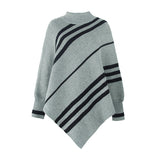 Women's Round Neck Striped Cloak Shawl