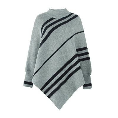 Women's Round Neck Striped Cloak Shawl