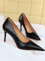 Shallow-pointed Metal Embossed High Heeled Shoes