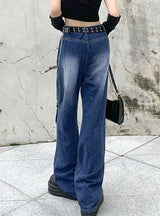 Retro Slim Waist Pocket Loose Jeans