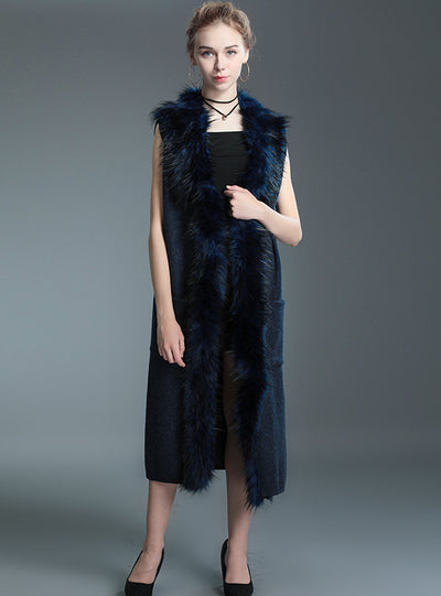 Sleeveless Knitted Cardigan Sweater Coat Fur Shawl