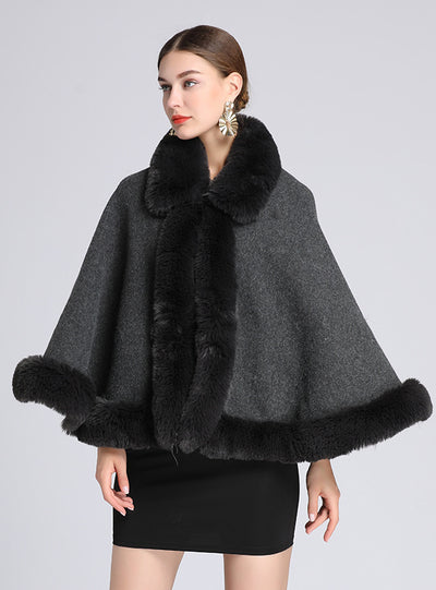Fur Collar Shawl Cloak Ladies Knitted Cardigan Coat