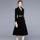 Black Slim Waisted Velvet Coat Jacket