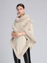 Women Rabbit Fur Collar Shawl Cloak Coat