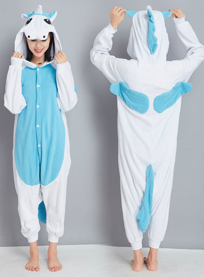 Blue Pink Unicorn Costume Winter Warm Sleepwear 