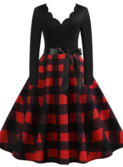 Women V-Neck Print Long Sleeves Dress