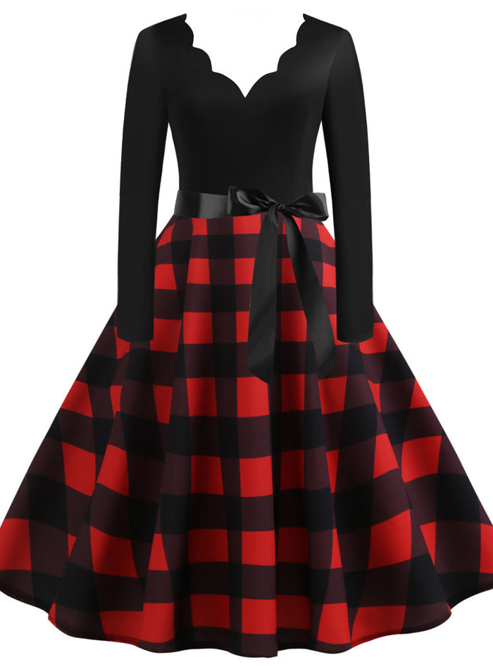 Women V-Neck Print Long Sleeves Dress