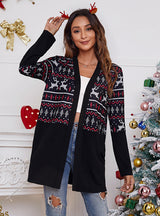 Loose Color Matching Christmas Printed Cardigan Coat