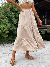 Button Elastic Waits Loose Skirt