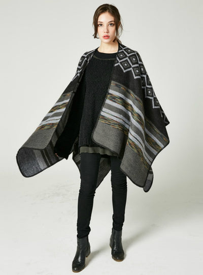 Diamond Striped Shawl Women's Double-Sided Cloak