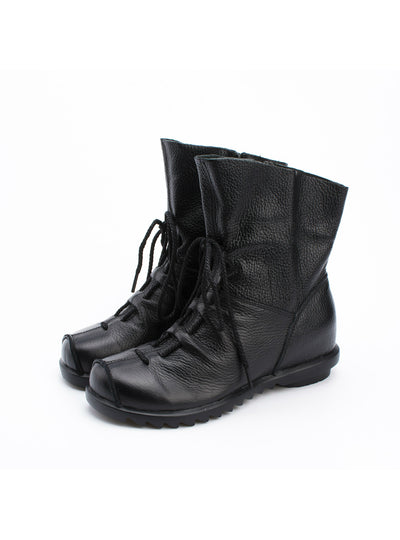 Leather Women Boots Flat Booties Soft Cowhide 