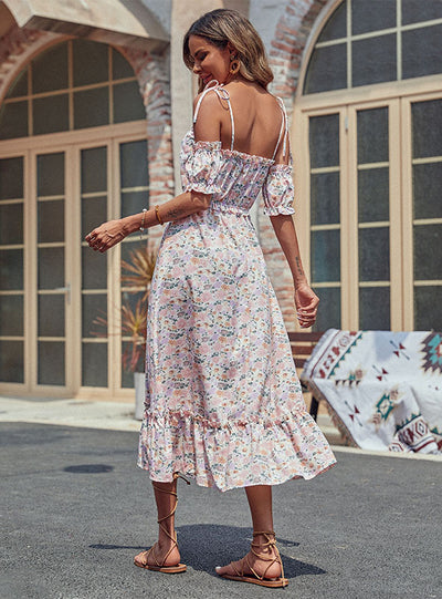 Spaghetti Strap Floral Flounce Dress