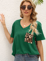 Loose Leopard Stitching Short Sleeve T-shirt