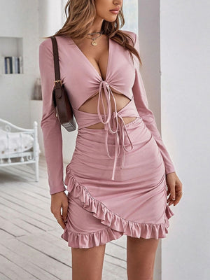Sexy Hollow Out Long Sleeve Dress