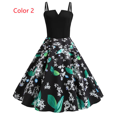 Sexy Straps Print Big Swing Dress