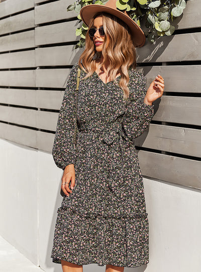 V-neck Sexy Big Swing Print Dress