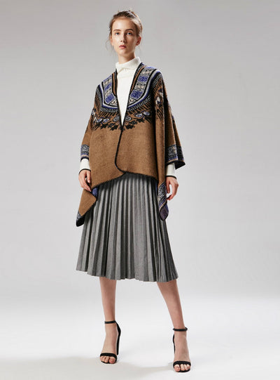 Abstract Pattern Thickened Split Dual-Purpose Shawl