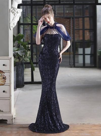 Sequins Halter Fishtail Formal Dress