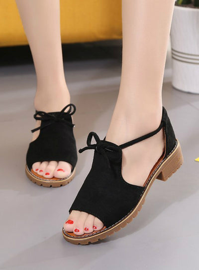 Buckle Roman Shoes Solid Color Low-heeled Sandals
