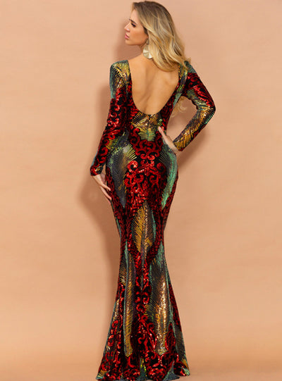 Fashion Stitching Mopping Long Sequined Dress