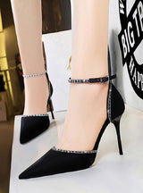 Heel Satin Shallow Pointed Rhinestone Sandals