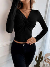 V-neck Slim Short Knitted Long Sleeve T sleeve