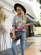 Smiling Face Knitted Loose Round Neck Pullover Sweater
