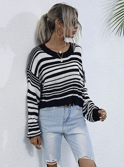 Women's Short Striped Collar Sweater