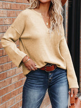 Solid Color V-neck Hemmed Sweater