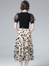 Heavy-duty Embroidered Bubble Sleeve Gauze Fake Two-piece Dress