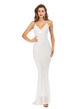 V-neck Backless Stretch Sequined Dress