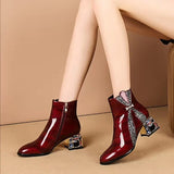 Pointed Tube Patent Leather Leather Rhinestones Boots