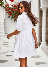 Bubble Sleeve Solid Color Dress
