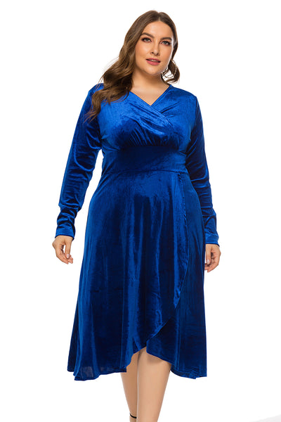 V-neck Long Sleeve Velvet Dress