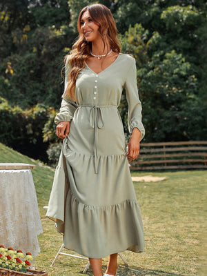 Loose and Casual Long-sleeved Ruffled Dress