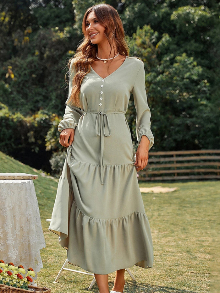 Loose and Casual Long-sleeved Ruffled Dress