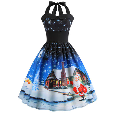 Christmas Print Halter Dress