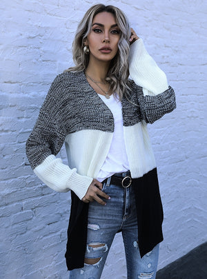 Casual Contrast Stitching Loose V-neck Sweater