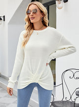 Solid Color Round Neck Linked Slim Sweater
