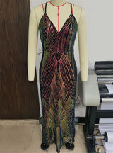 Sexy Backless Sling Sequined Long Dress