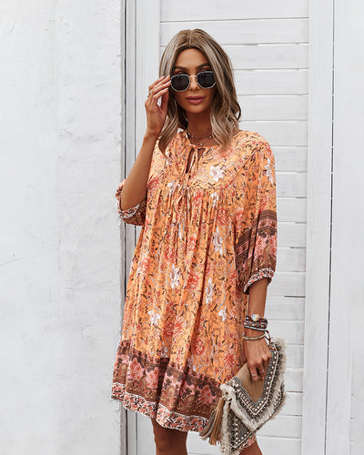 Women Print Short Sleeve Loose Dress