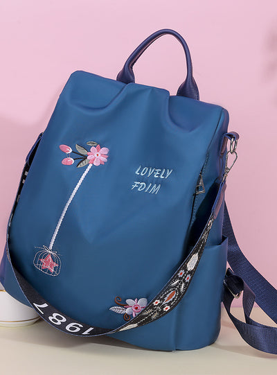 Embroidered Flower Backpack Female Oxford Style