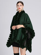 Rabbit Fur Collar Shawl Cape Loose Large Size Knitted Cardigan