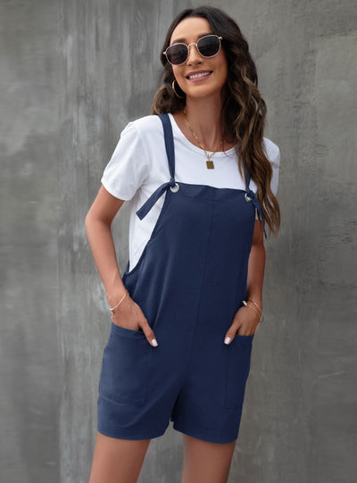 Loose Pocket Casual Bib Pants
