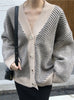 Winter Striped V-Neck Cardigans Buttons Oversize