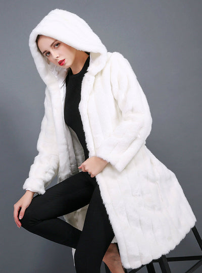 New Long Coat With Rabbit Fur Cap For Women