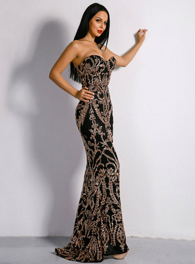 Sexy Tube Top Strapless Retro Geometric Sequins Dress